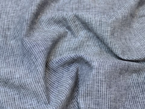 Tkanina len z bawełną paseczki ciemnoniebieskie