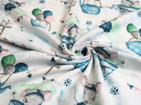 Tkanina FLANELA bawełniana wzór dziecięcy myszki w filiżance