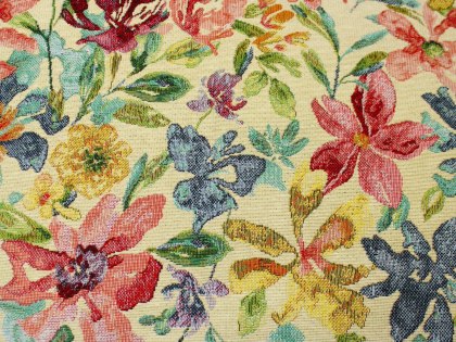 Tkanina GOBELIN beż kwiaty kolorowe