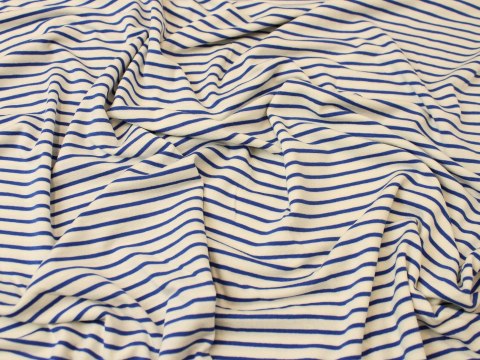 Dzianina jersey paseczki krem niebieskie Dzianina jersey paseczki krem niebieskie