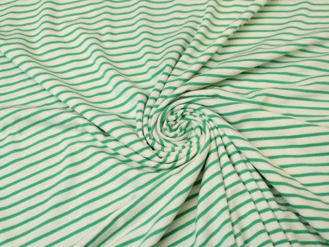 Dzianina jersey paseczki kremowo miętowe