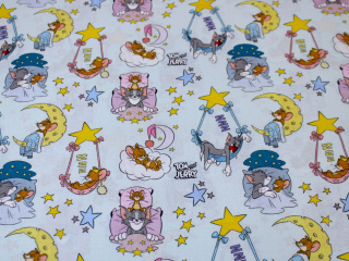 Bawełna 100% płótno niebieska wzór dzięciecy Tom&Jerry