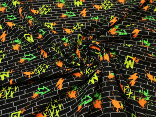 Jersey bawełniany wzór graffiti czarne neon