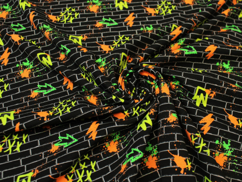 Jersey bawełniany wzór graffiti czarne neon Jersey bawełniany wzór graffiti czarne neon