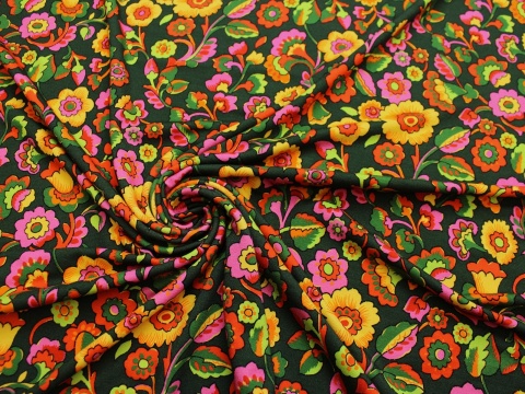 dzianina jersey żółte kwiaty na zielonym tle