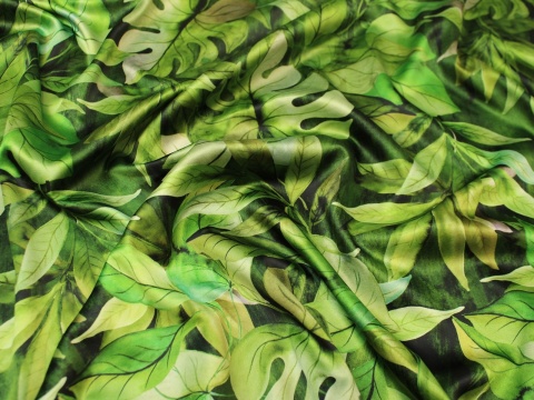 Satyna włoska wzór liście zielone
