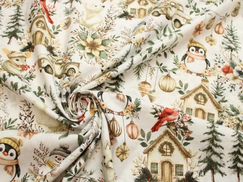 Tkanina bawełniana świąteczna urocze bałwanki
