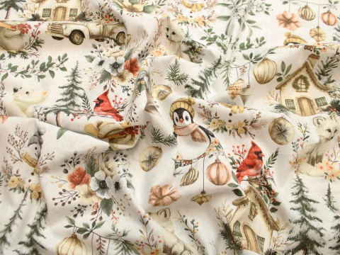 Tkanina bawełniana świąteczna urocze bałwanki
