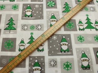 Tkanina bawełniana świąteczna zielone krasnale