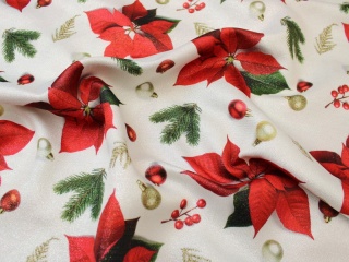 Tkanina obrusowa zasłonowa świąteczna gwiazda betlejemska czerwona błyszcząca