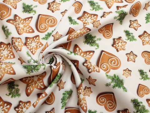 Tkanina obrusowa zasłonowa świąteczna pierniczki na białym