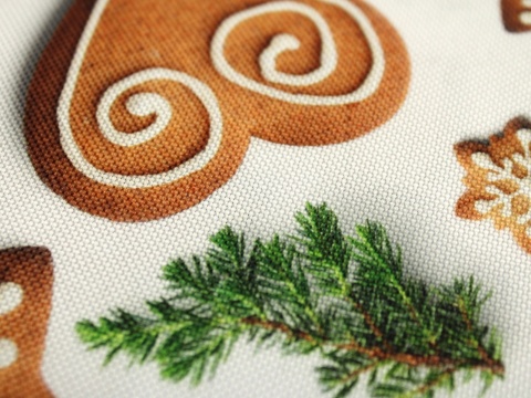 Tkanina obrusowa zasłonowa świąteczna pierniczki na białym