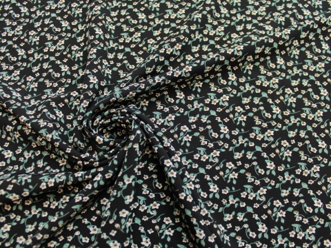 Tkanina silki biała łączka na czarnym