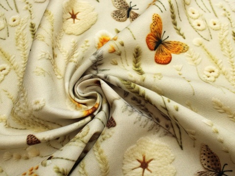 tkanina zasłonowa motylki na beżu