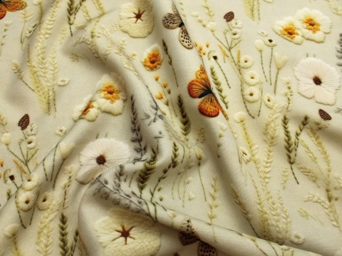 tkanina zasłonowa motylki na beżu