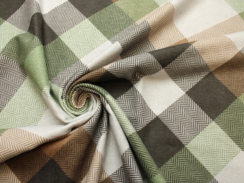 tkanina flanela bawelniana poscielowa na metry krata jodełka brąz zieleń