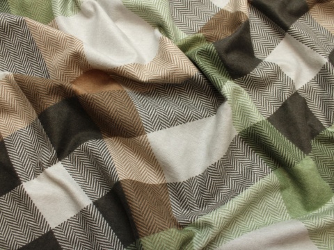 tkanina flanela bawelniana poscielowa na metry krata jodełka brąz zieleń