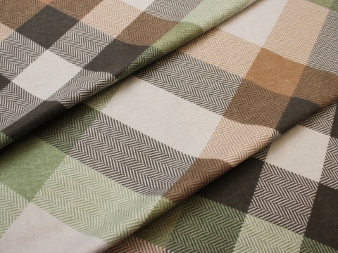 tkanina flanela bawelniana poscielowa na metry krata jodełka brąz zieleń