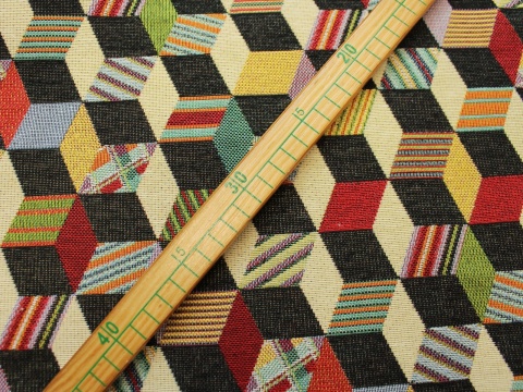 tkanina gobelinowa gobelin wzór geometryczny kolorowe sześciany 3D